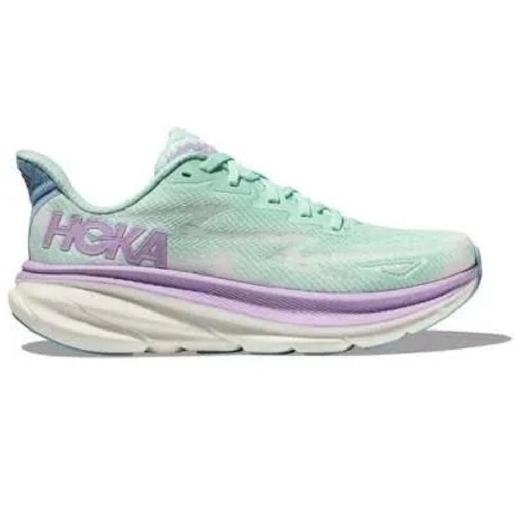 HOKA Clifton 9 Shoes Womens Size 7.5 B Mint Green Purple Running Road Cushioned - Picture 1 of 8